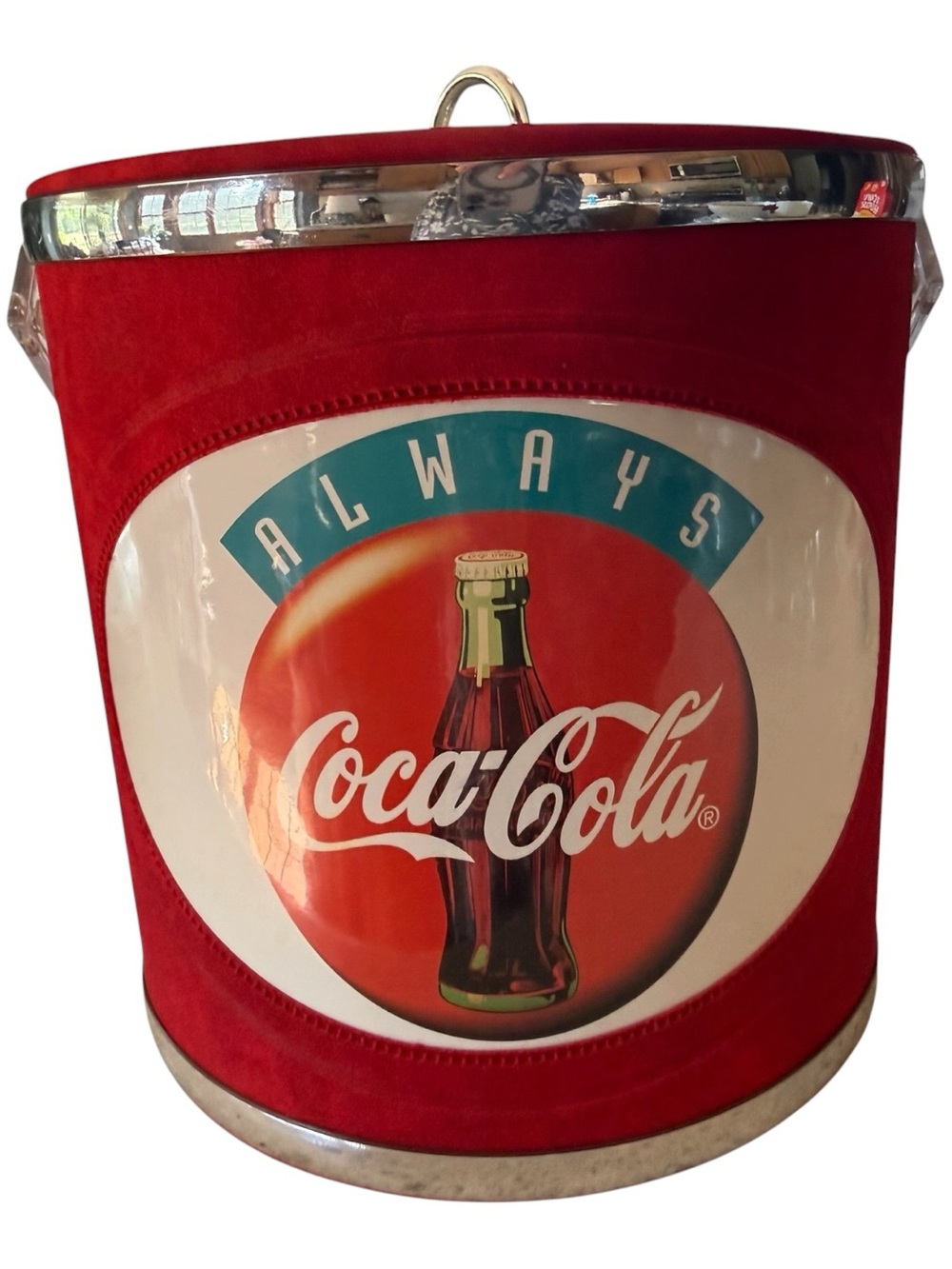 Vintage Coca Cola Ice Bucket Cooler Red Barware Made USA With Lid